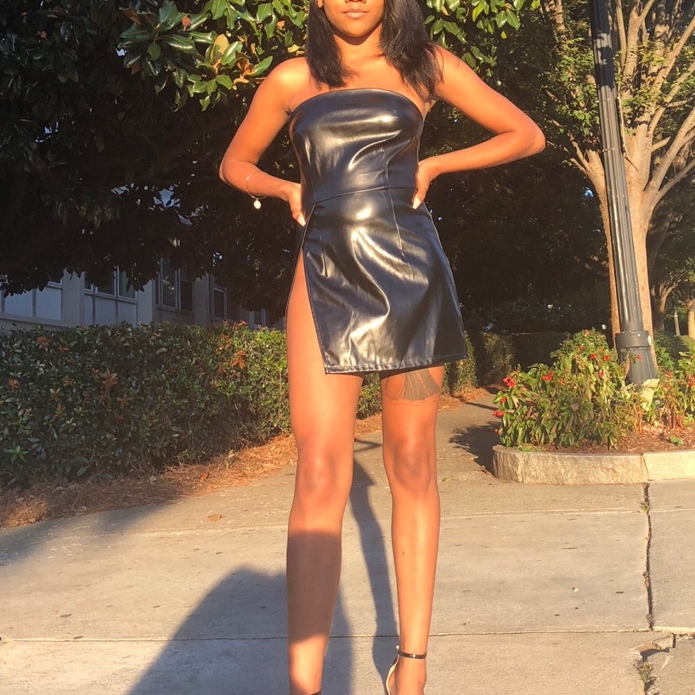 Black faux leather mini dress